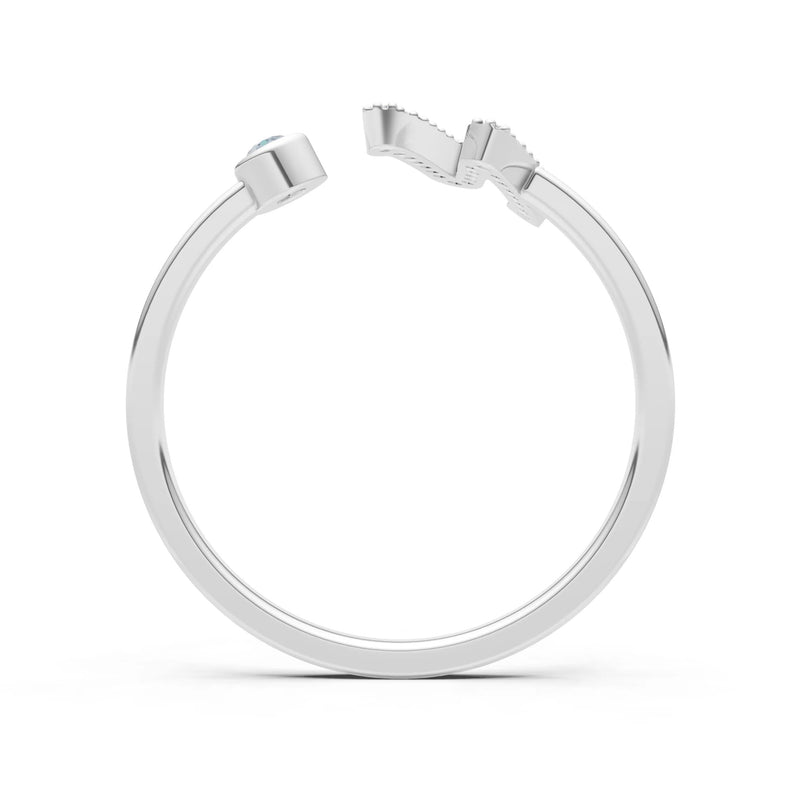 Dainty Initial Letter Birthstone Open Ring – N