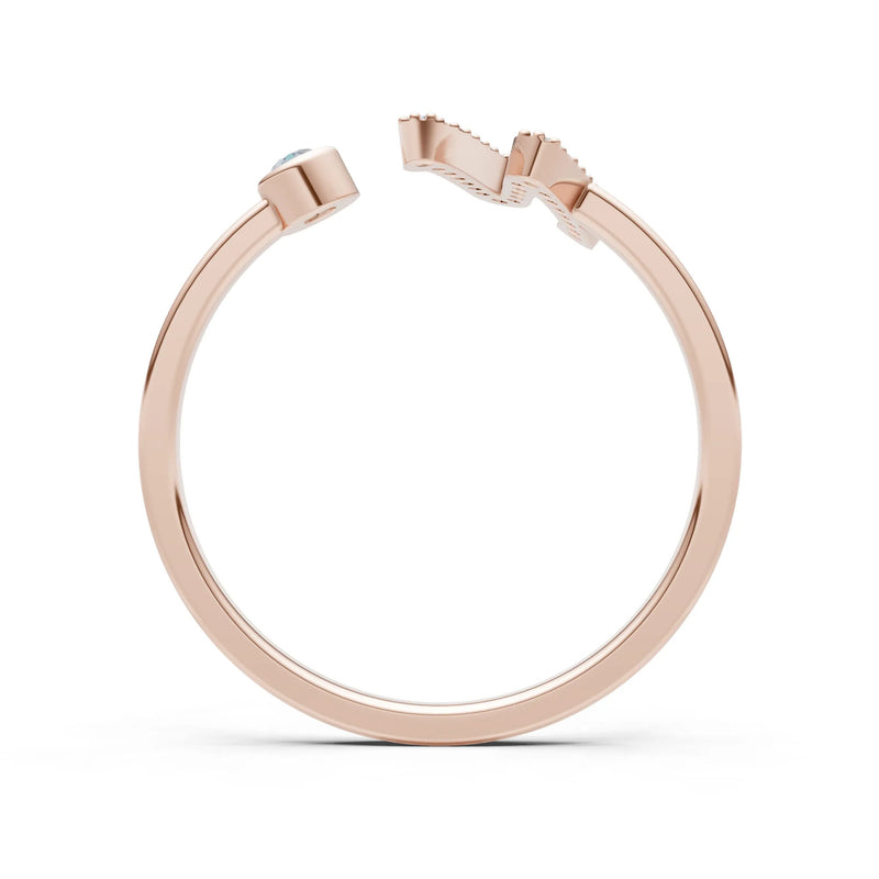 Dainty Initial Letter Birthstone Open Ring – N