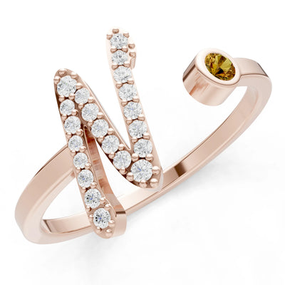 Dainty Initial Letter Birthstone Open Ring – N