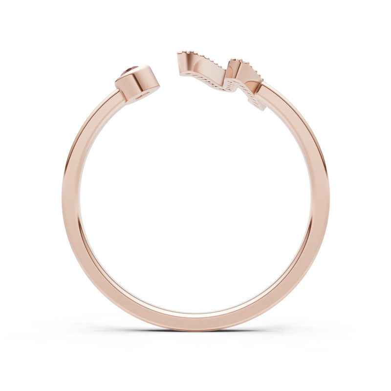 Dainty Initial Letter Birthstone Open Ring – N