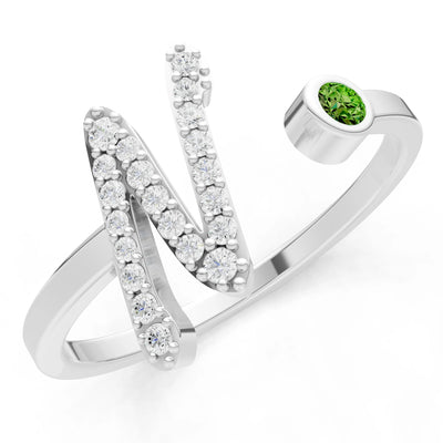 Dainty Initial Letter Birthstone Open Ring – N