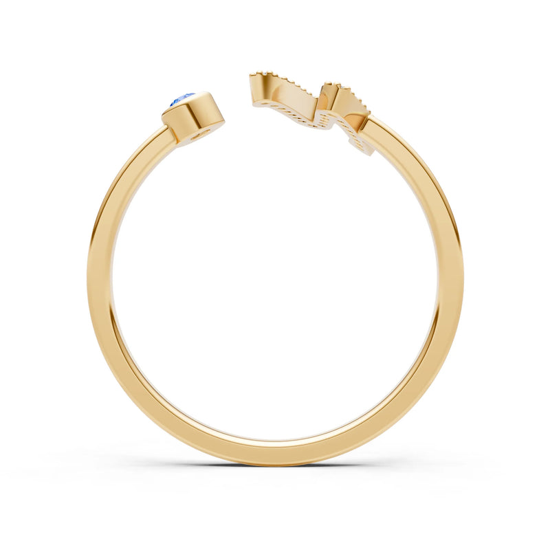 Dainty Initial Letter Birthstone Open Ring – N