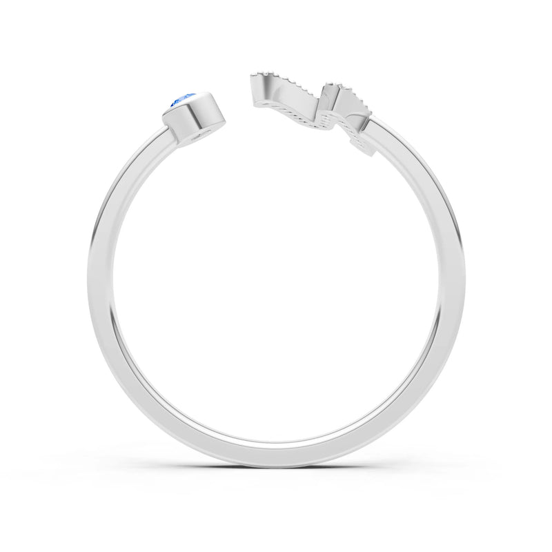Swiss Blue Topaz Dainty Initial Letter Birthstone Open Ring – N