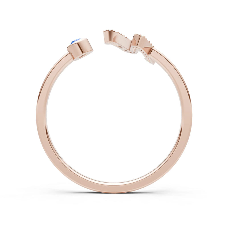 Dainty Initial Letter Birthstone Open Ring – N