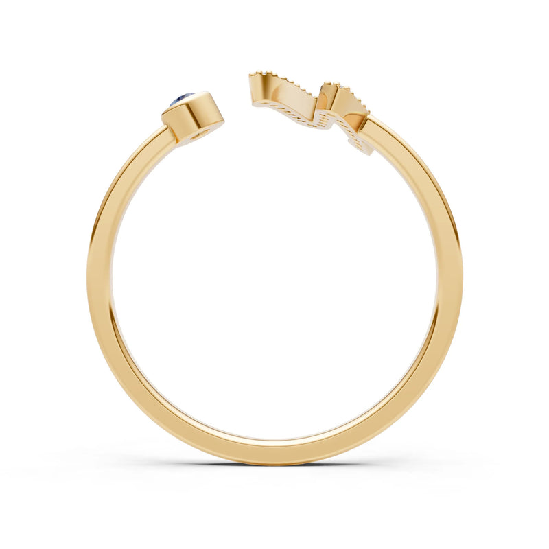 Dainty Initial Letter Birthstone Open Ring – N