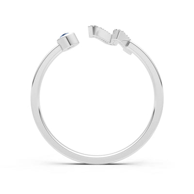 London Blue Topaz Dainty Initial Letter Birthstone Open Ring – N
