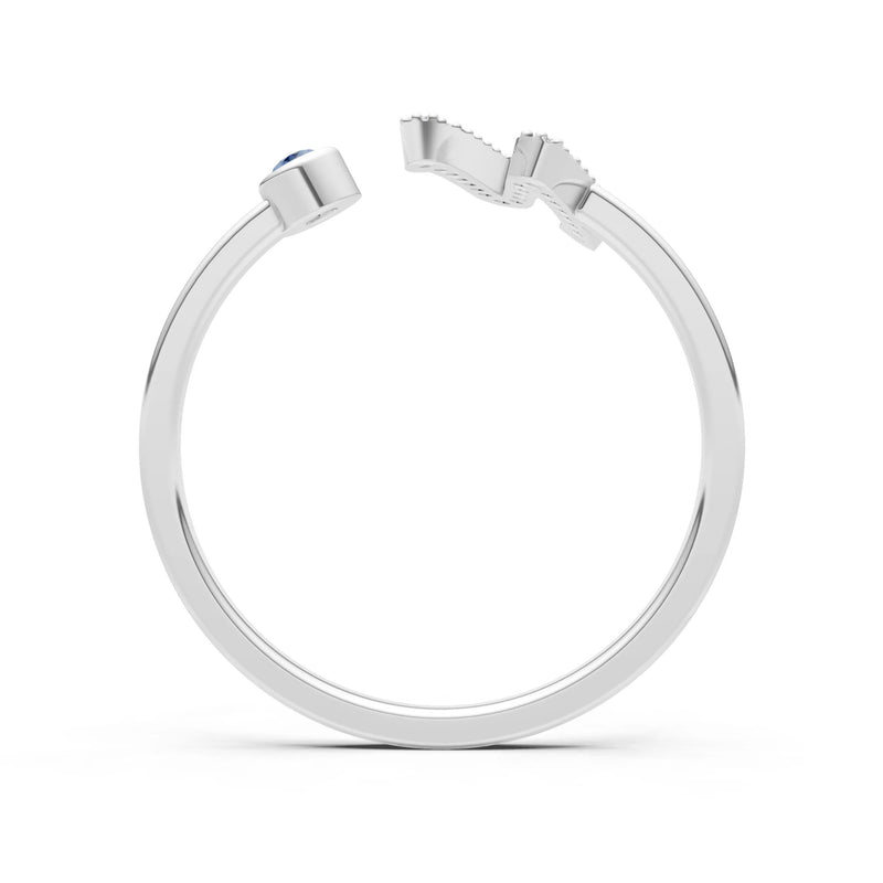 London Blue Topaz Dainty Initial Letter Birthstone Open Ring – N
