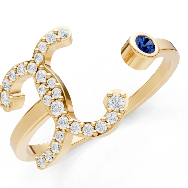 Dainty Initial Letter Birthstone Open Ring – X