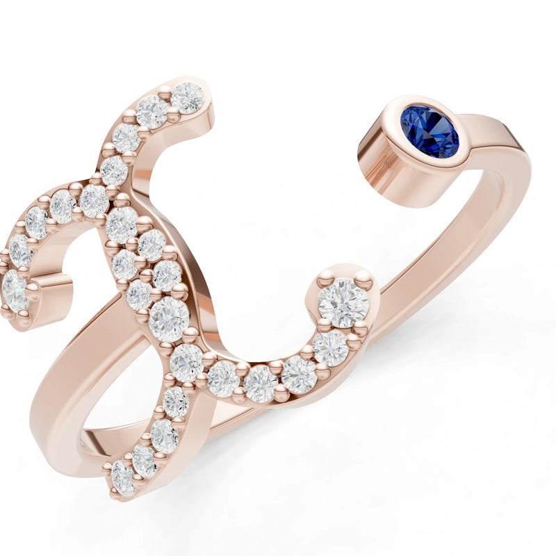 Dainty Initial Letter Birthstone Open Ring – X
