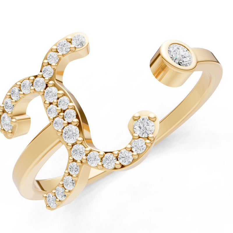 Dainty Initial Letter Birthstone Open Ring – X