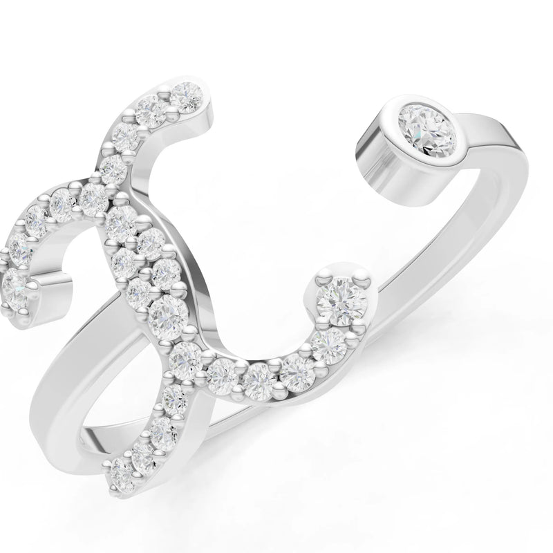 Dainty Initial Letter Birthstone Open Ring – X