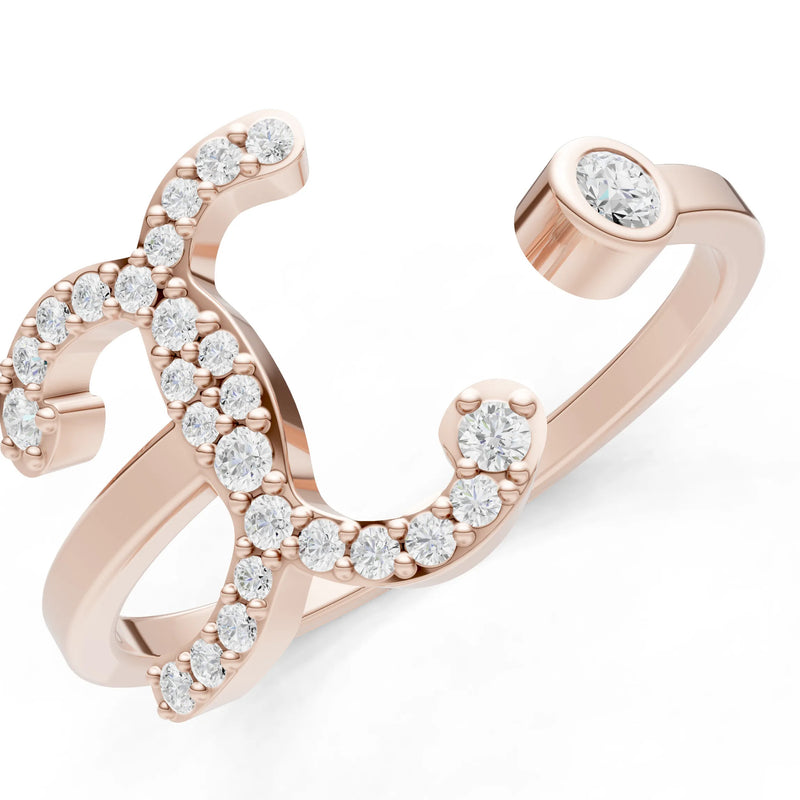 Dainty Initial Letter Birthstone Open Ring – X