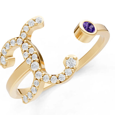 Amethyst Dainty Initial Letter Birthstone Open Ring – X