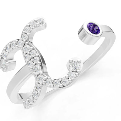 Dainty Initial Letter Birthstone Open Ring – X