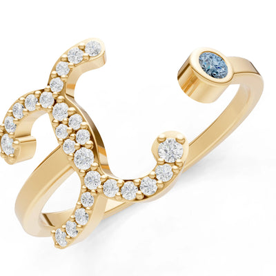 Dainty Initial Letter Birthstone Open Ring – X