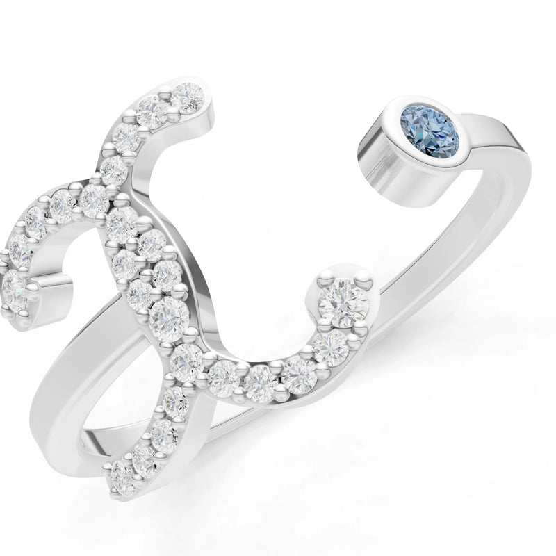 Dainty Initial Letter Birthstone Open Ring – X