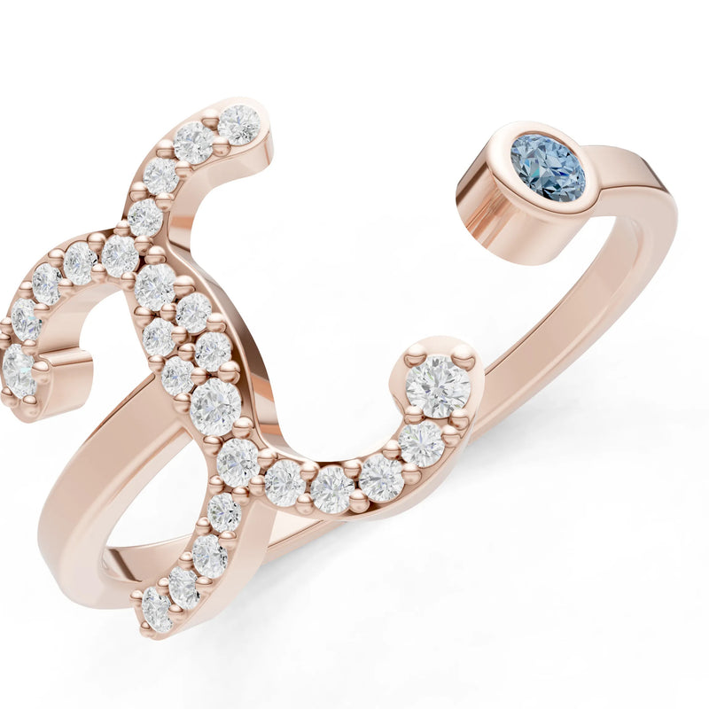 Dainty Initial Letter Birthstone Open Ring – X