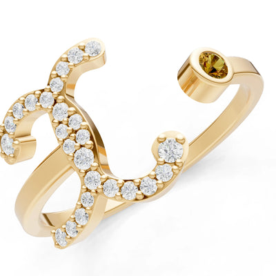 Citrine Dainty Initial Letter Birthstone Open Ring – X
