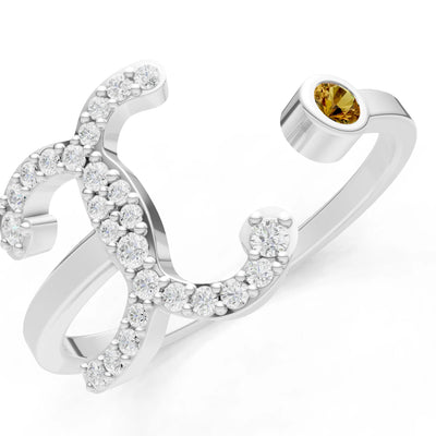 Dainty Initial Letter Birthstone Open Ring – X