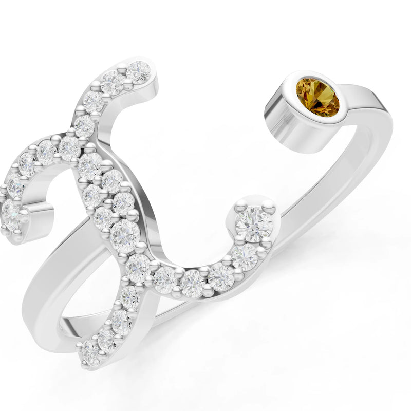 Citrine Dainty Initial Letter Birthstone Open Ring – X