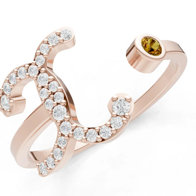 Citrine Dainty Initial Letter Birthstone Open Ring – X