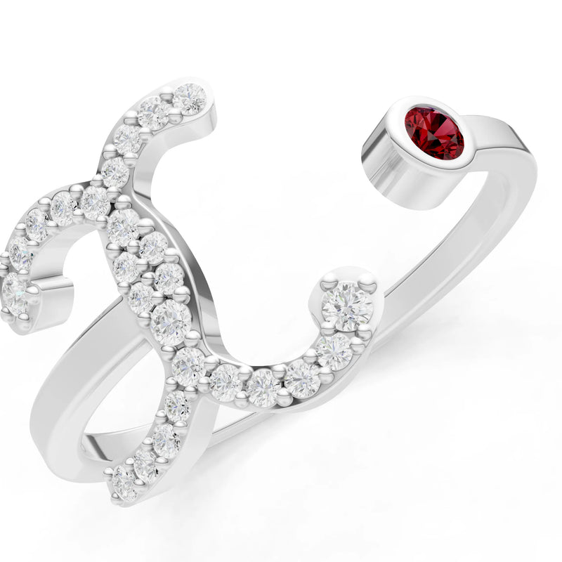 Dainty Initial Letter Birthstone Open Ring – X