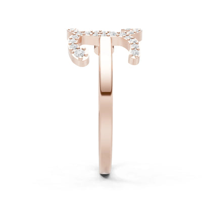 Dainty Initial Letter Birthstone Open Ring – X