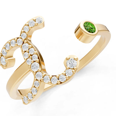 Dainty Initial Letter Birthstone Open Ring – X