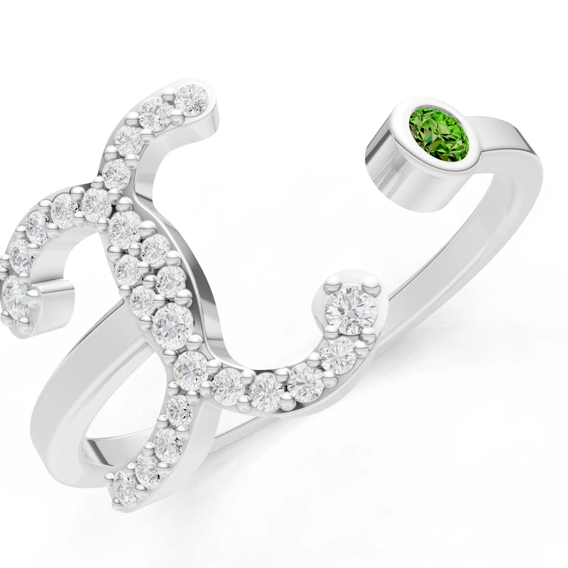 Dainty Initial Letter Birthstone Open Ring – X