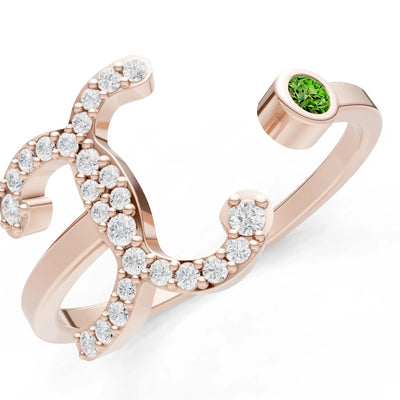 Dainty Initial Letter Birthstone Open Ring – X