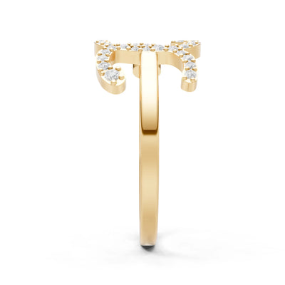 Dainty Initial Letter Birthstone Open Ring – X