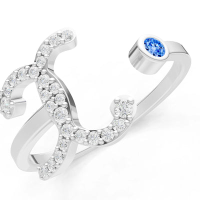 Dainty Initial Letter Birthstone Open Ring – X