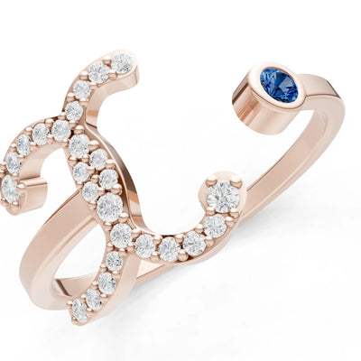 London Blue Topaz Dainty Initial Letter Birthstone Open Ring – X
