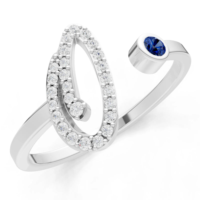 Blue Sapphire Dainty Initial Letter Birthstone Open Ring – O