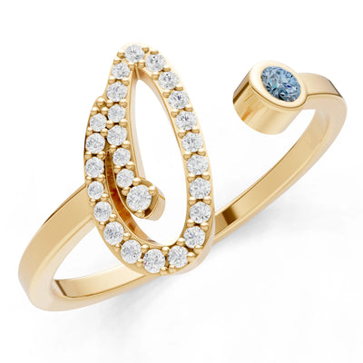 Aquamarine Dainty Initial Letter Birthstone Open Ring – O