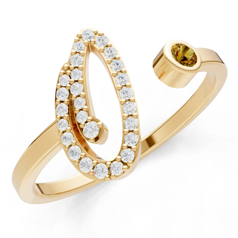 Dainty Initial Letter Birthstone Open Ring – O