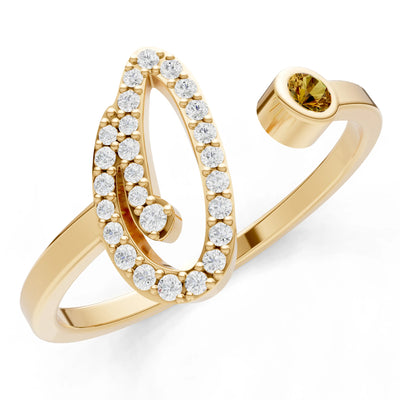 Citrine Dainty Initial Letter Birthstone Open Ring – O