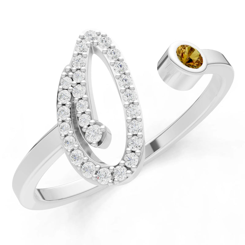 Citrine Dainty Initial Letter Birthstone Open Ring – O