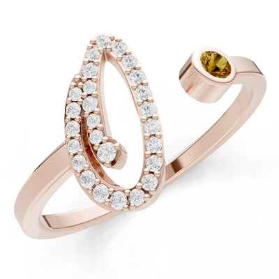 Citrine Dainty Initial Letter Birthstone Open Ring – O