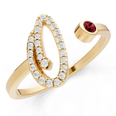 Dainty Initial Letter Birthstone Open Ring – O