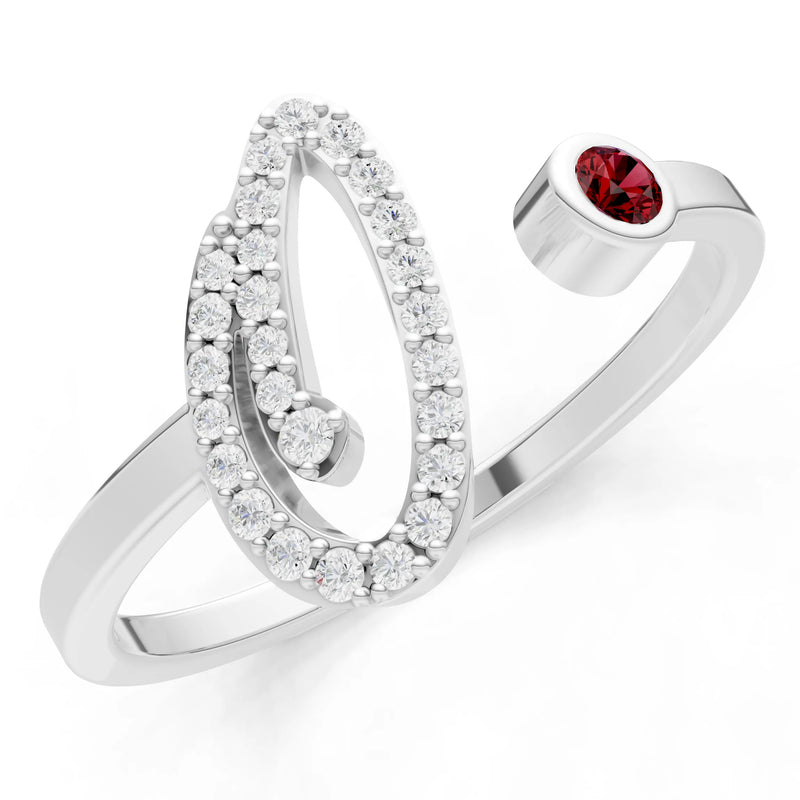 Dainty Initial Letter Birthstone Open Ring – O