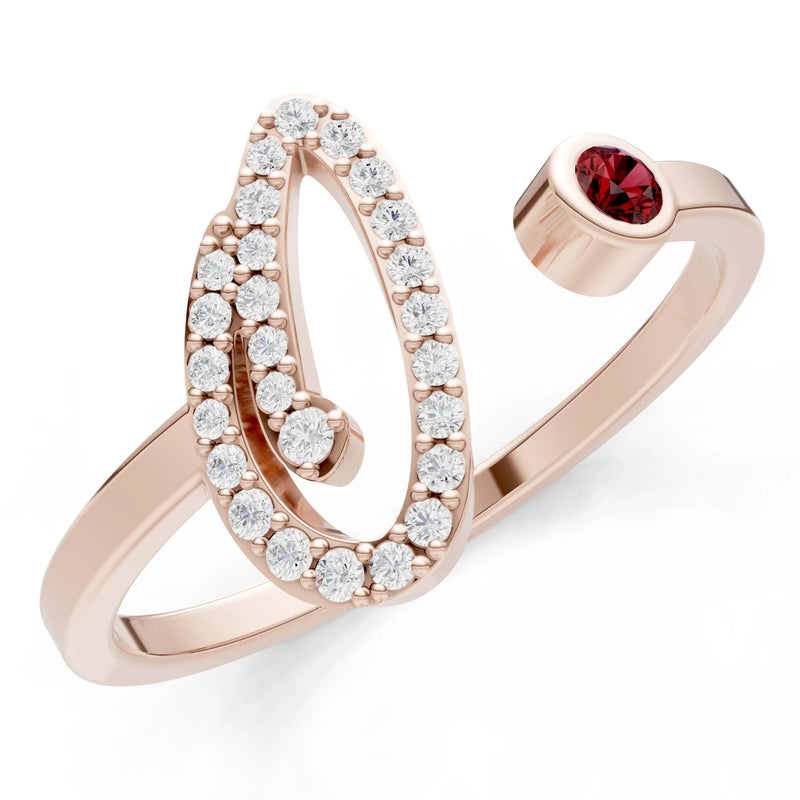 Dainty Initial Letter Birthstone Open Ring – O