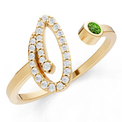 Peridot Dainty Initial Letter Birthstone Open Ring – O