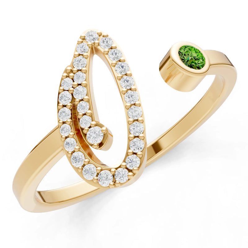 Peridot Dainty Initial Letter Birthstone Open Ring – O