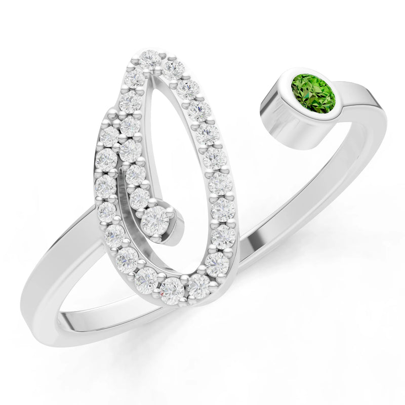 Peridot Dainty Initial Letter Birthstone Open Ring – O
