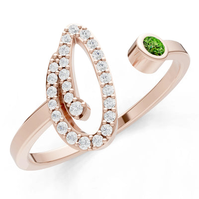 Peridot Dainty Initial Letter Birthstone Open Ring – O