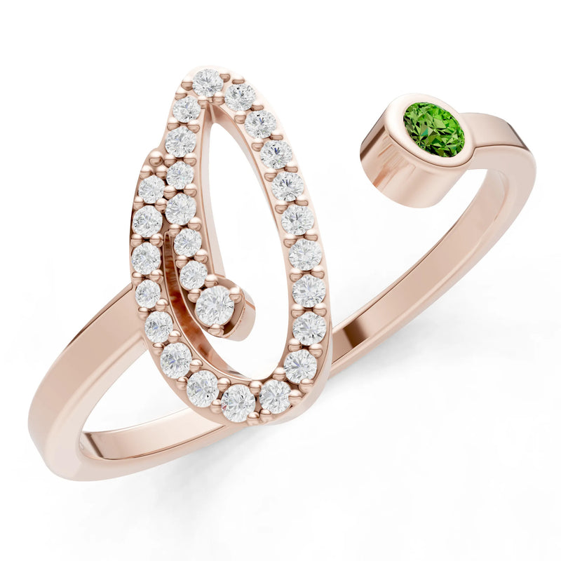 Peridot Dainty Initial Letter Birthstone Open Ring – O