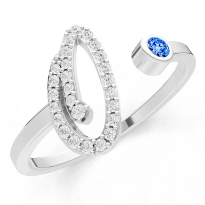 Dainty Initial Letter Birthstone Open Ring – O