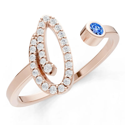 Dainty Initial Letter Birthstone Open Ring – O