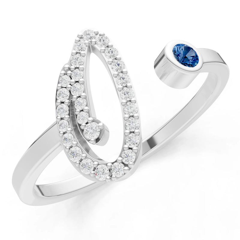 London Blue Topaz Dainty Initial Letter Birthstone Open Ring – O